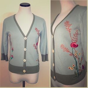 Nick and Flo blue floral embroidery cardigan